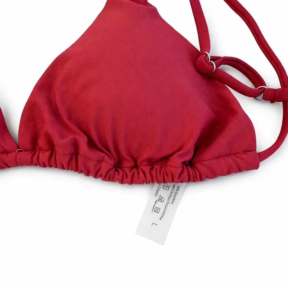 ✨ Red Teal Colorblock‎ Triangle Bikini Set High Cut Bottom Size L New ✨